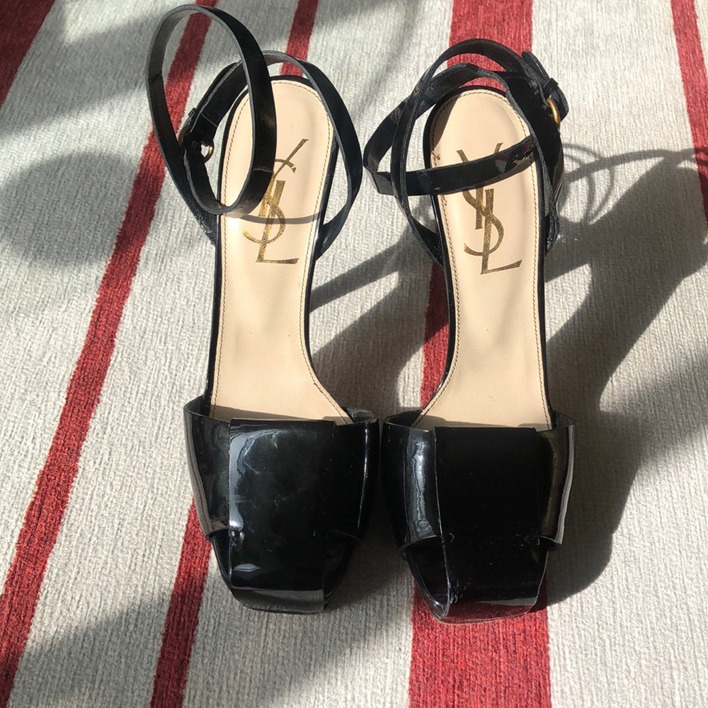 YSL closed-Toe Patent Ankle Strap Sandal Heels